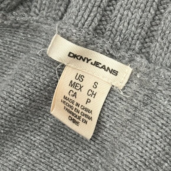 DKNY Light Grey Short-Sleeve Knit Sweater with Subtle Sparkle, Size S - Picture 3 of 7